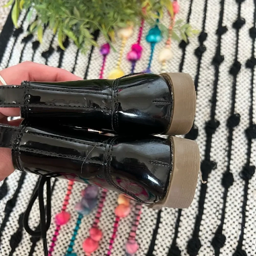 Old Navy Shiny Black Combat‎ Boots Side Zip Toddler Sz 7